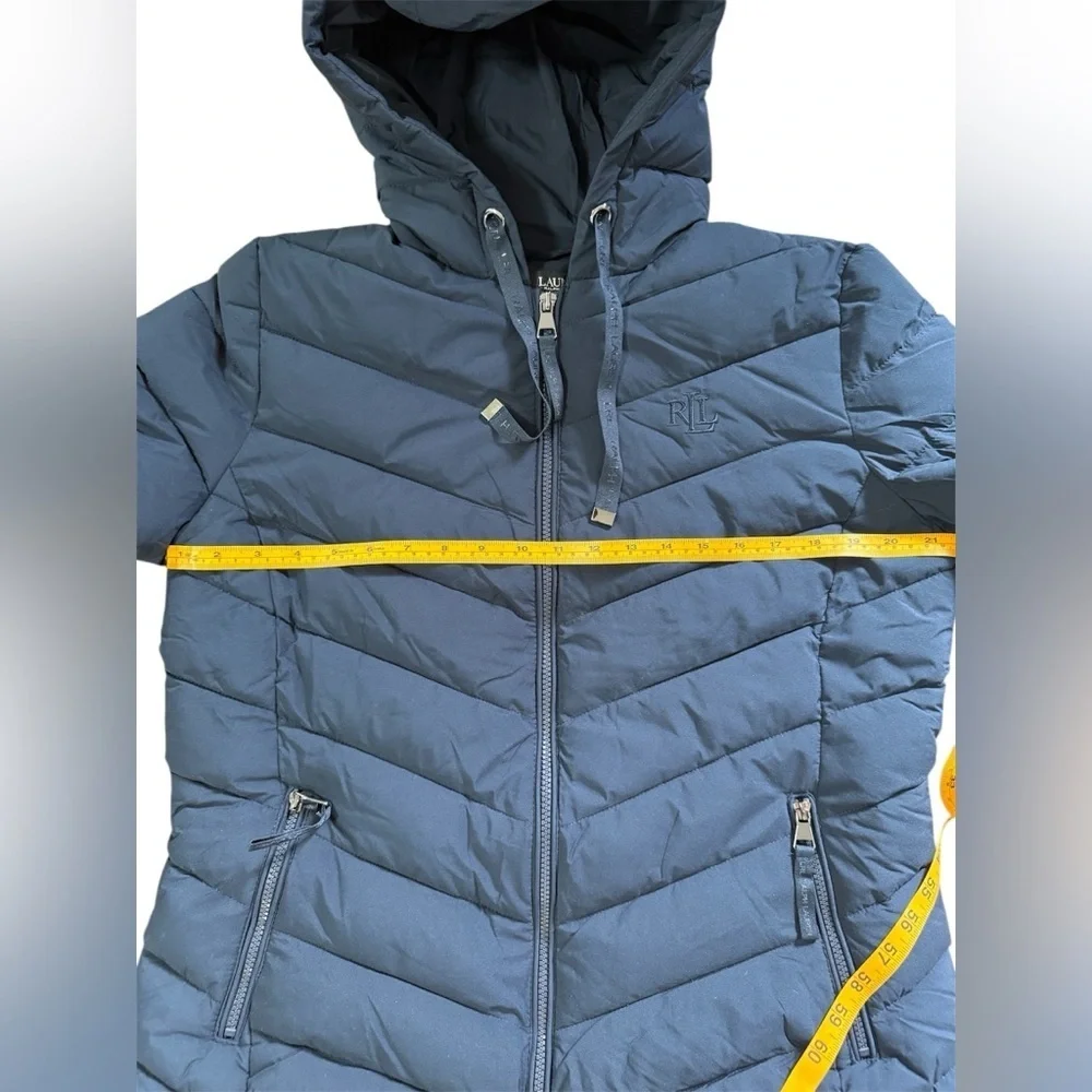 LAUREN RALPH LAUREN Women's Blue Navy Quilted Hooded Jacket size L/G